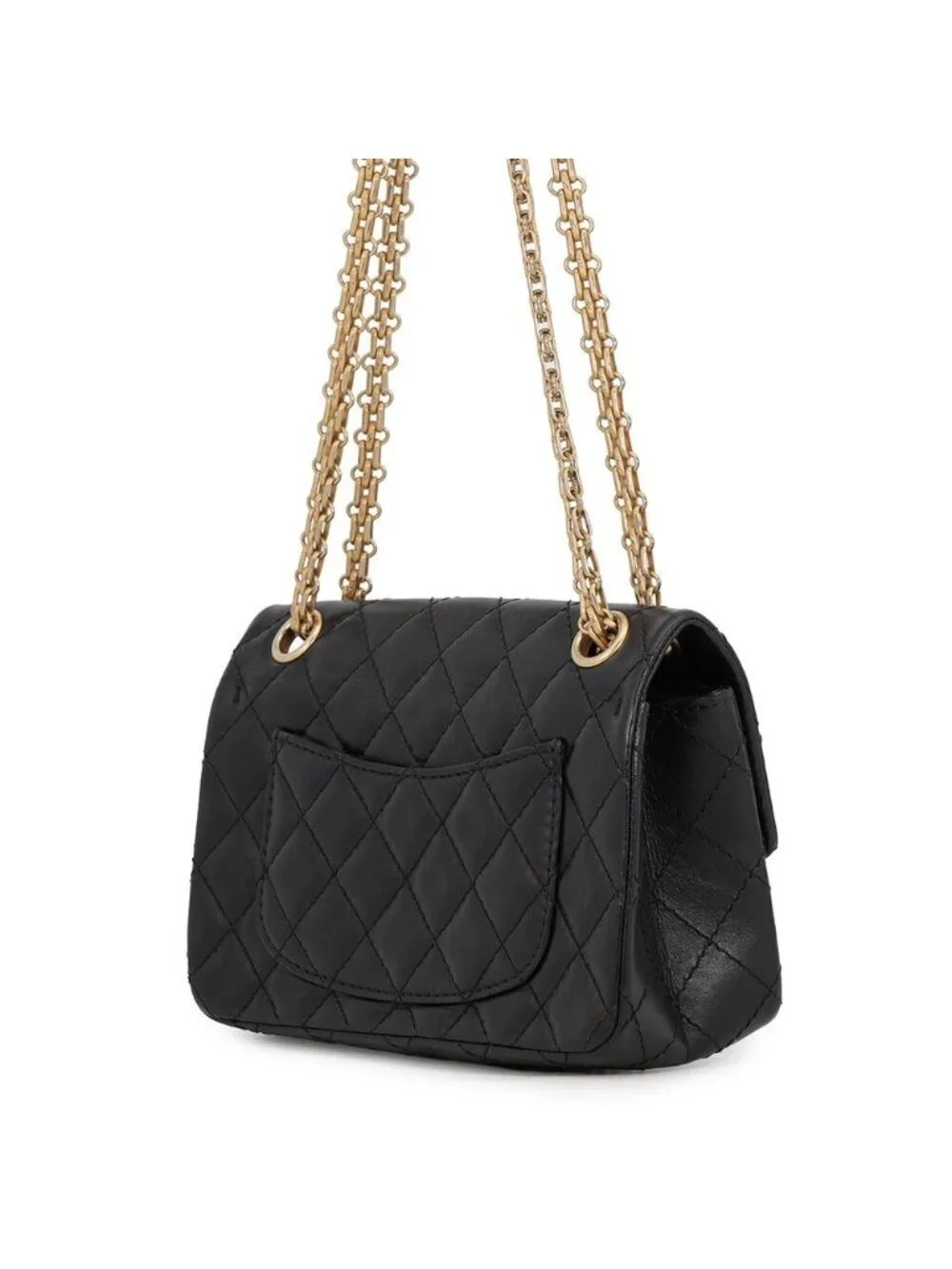 Chanel Chain Shoulder Bag Quilted 2.55 Mini Aged Calf Leather Black